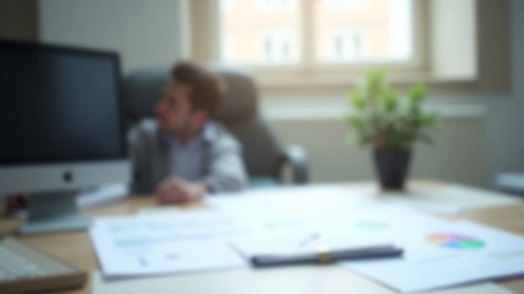 Bureau administratif avec documents Urssaf et ordinateur, lumière naturelle douce