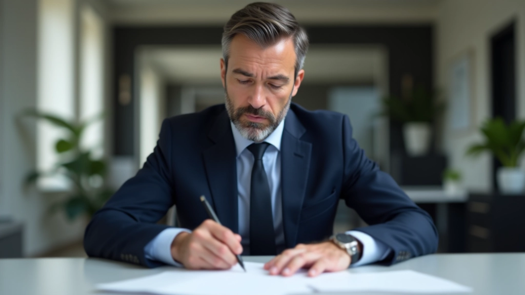 Employeur signant un document de déclaration de cotisations sociales