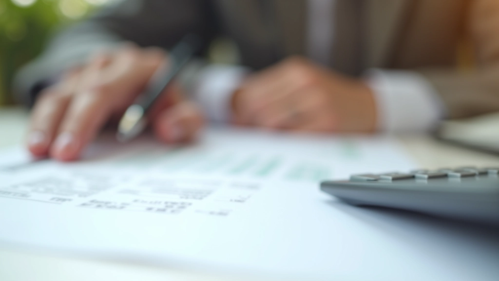 Document financier en lecture attentive avec stylo et calculs