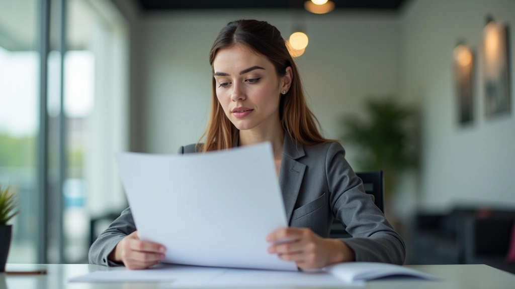 Personne consultant un document de paie sur un bureau avec un stylo